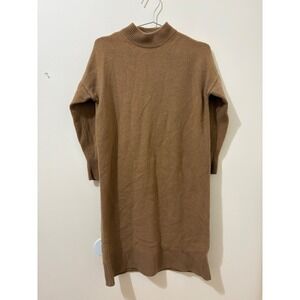 Madewell Recycled Cashmere Mock Neck Midi Sweater Dress 3/4 Sleeve Camel Brown M